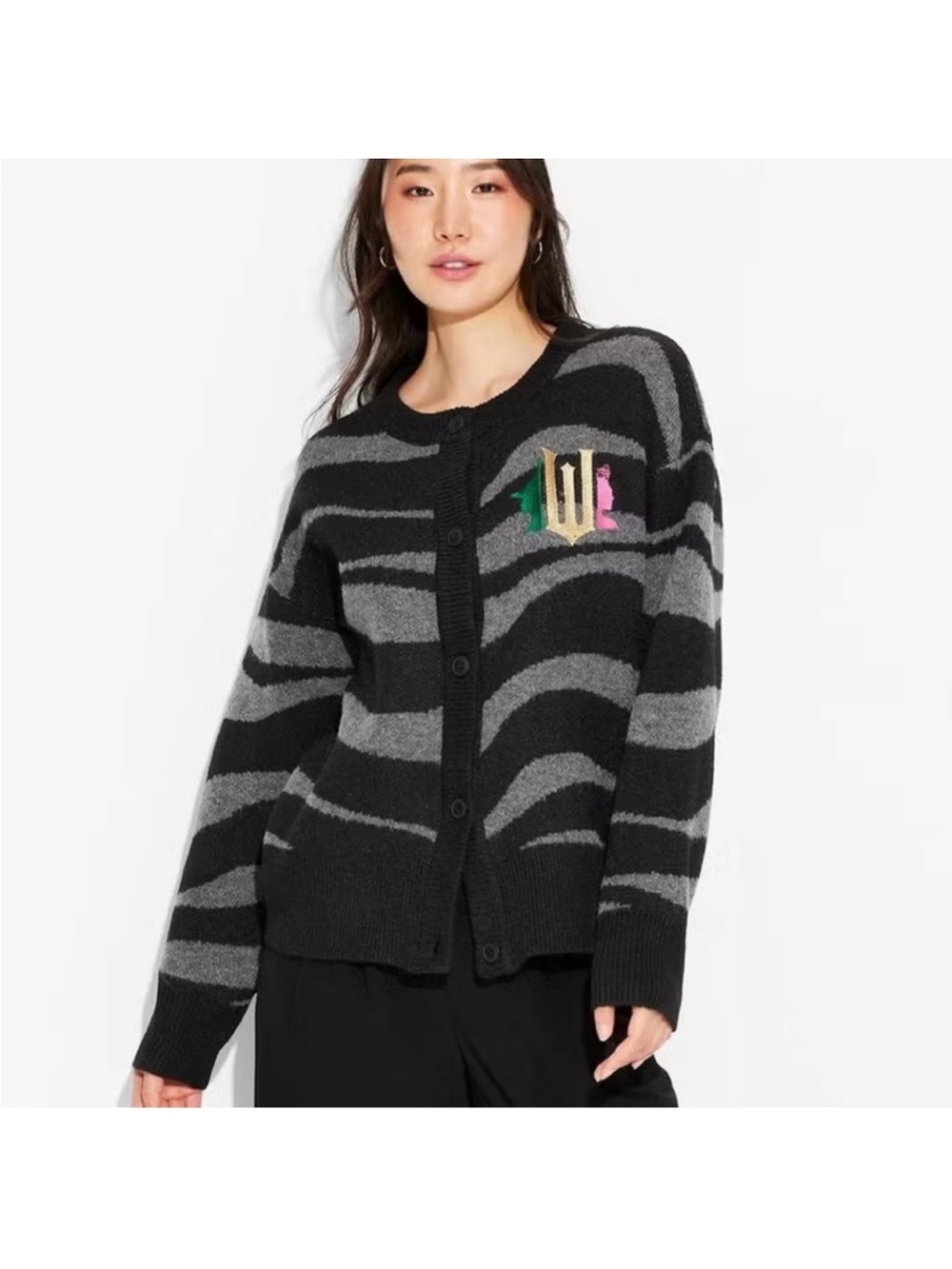 Wicked Wavy Stripe Button-Up Cardigan Sweater - Black & Gray